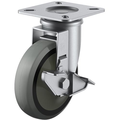 ■ユーエイ プレート式 自在 ステンレスキャスター ウレタン 車輪径150mm ストッパー付き Jタイプ SUS-J-S型 取付寸法90×90(75×75)〔品番:SUSGUJ150S〕【4405536:0】[店頭受取不可]
