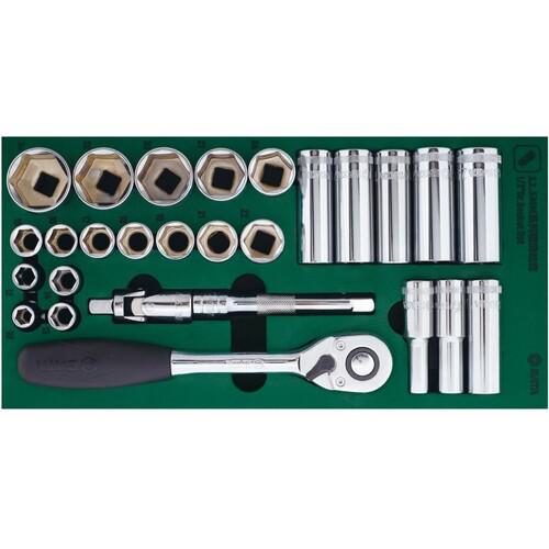 ■SATA 1/2”DRソケットレンチセット(6角タイプ)トレー入り〔品番:09903〕【4468826:0】[店頭受取不可]