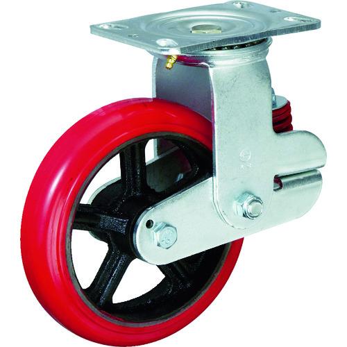 ■イノアック 【売切廃番】 プレート式緩衝牽引キャスター(ウレタン車) 自在 Φ150 バネ付(黄)〔品番:KTU150WJYS〕【4835107:0】[店頭受取不可]