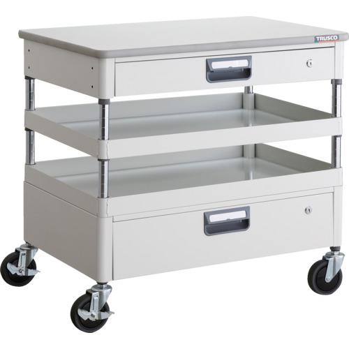 ■TRUSCO ツールワゴン フェニックスワゴン 省音 750X500XH740 引出 天板付 ホワイト〔品番:PEW772VZTW〕【4883543:0】[直送DS][店頭受取不可]