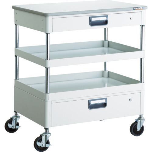 ■TRUSCO ツールワゴン フェニックスワゴン 省音 750X500XH880 引出 天板付 ホワイト〔品番:PEW972VZTW〕【4884728:0】[直送DS][店頭受取不可]