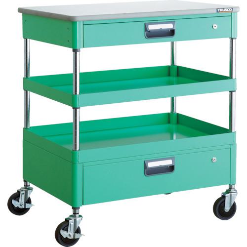 ■TRUSCO ツールワゴン フェニックスワゴン 省音 750X500XH880 引出 天板付 ヤンググリーン〔品番:PEW972VZTYG〕【4884736:0】[直送DS][店頭受取不可]