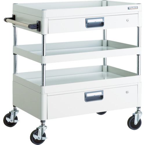 TRUSCO フェニックスワゴン 省音 ７５０Ｘ５００ＸＨ８８０ ３段 Ｗ色 PEW-973-W トラスコ トラスコ フェニックスワゴン 省音 750X500XH880 3方棚板付 W色 (1台