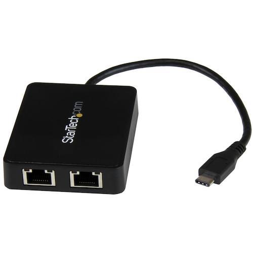 ■StarTech LANアダプター/USB-C/2x RJ45/10/100/1000Mbps/1x USB-Aポート〔品番:US1GC301AU2R〕【4931405:0】[店頭受取不可]