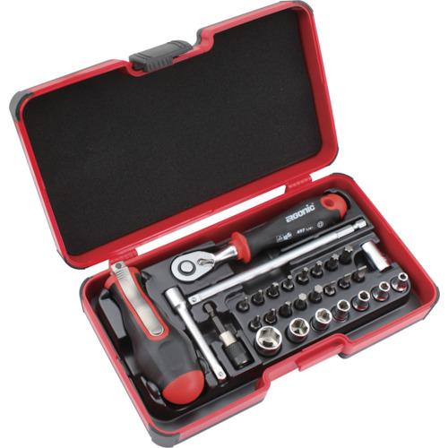 ■FELO 1/4 ソケットレンチセット T型兼用ドライバーハンドル付き 29点〔品番:06081506〕【5280437:0】[店頭受取不可]