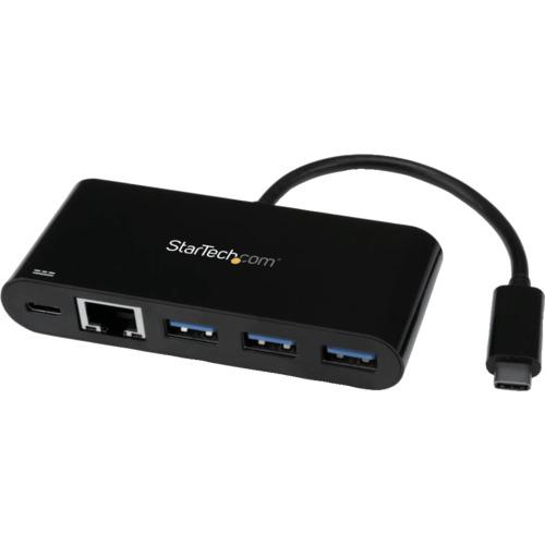■StarTech USBハブ/Type-C/3ポート Type-A/イーサネット/LANポート/60W USB PD/バスパワー/ブラック〔品番:HB30C3AGEPD〕【5391238:0】[店頭受取不可]