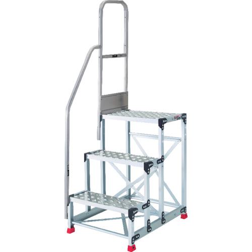 ■TRUSCO アルミ製作業用踏台 縞板タイプ 3段 高さ0.75m 天板寸法600×400 段高250mm 階段片手すり付き〔品番:TSFC3675TK250〕【5515694:0】[店頭受取不可]