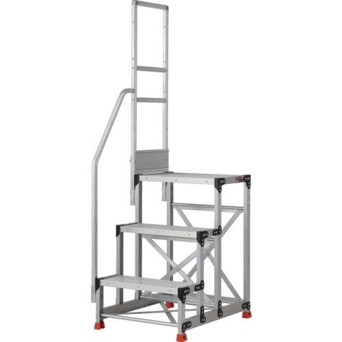 ■TRUSCO アルミ製作業用踏台 縞板タイプ 3段 高さ0.9m 天板寸法600×400 段高300mm 階段片手すり付き〔品番:TSFC369TK300〕【5515695:0】[店頭受取不可]