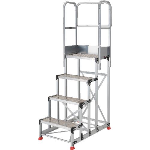 ■TRUSCO アルミ製作業用踏台 縞板タイプ 4段 高さ1.0m 天板寸法600×400 段高250mm 天場三方手すり付き〔品番:TSFC4610TS250〕【5520123:0】[店頭受取不可] 104,830円