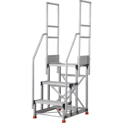 ■TRUSCO アルミ製作業用踏台 3段 高さ0.9m 天板寸法600×400 段高300mm 階段両手すり付き〔品番:TSF369TR300〕【5520399:0】[店頭受取不可]