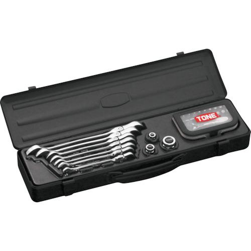 ■TONE 首振クイックラチェットめがねレンチビットラチェットセット〔品番:RMFQ700BRBK〕【5860992:0】[店頭受取不可]