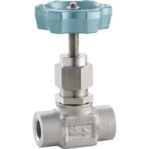 ■Fujikin 微量調整CV値0.22 SUS鋼製ニードルバルブ 9MPa UE-19P〔品番:UE19PBR〕【6093454:0】[店頭受取不可]
