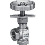 ■Fujikin 黄銅製ニードルバルブ3/8B プロペラナット付き アングル型〔品番:DH32LCR〕【6096350:0】[店頭受取不可]_1