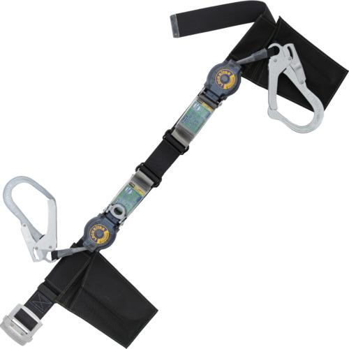 ■TSUYORON 胴ベルト型墜落制止用器具(巻取タイプ)ランヤード2丁掛け仕様 ロック機構付きロックリトラ 黒 Lサイズ 幅50MM×長さ1400MM〔品番:TB2LRL593LRL5931BLKLBX〕【6562989:0】[店頭受取不可]