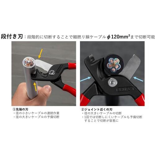 ■KNIPEX ステップカットXL ケーブルカッター 225mm プラスチックハンドル〔品番:9511225〕【6778598:0】[店頭受取不可]