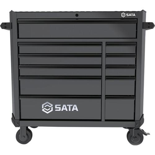 ■SATA 6段11引き出しローラーキャビネット 黒〔品番:ST95114GB〕【6793513:0】[店頭受取不可]