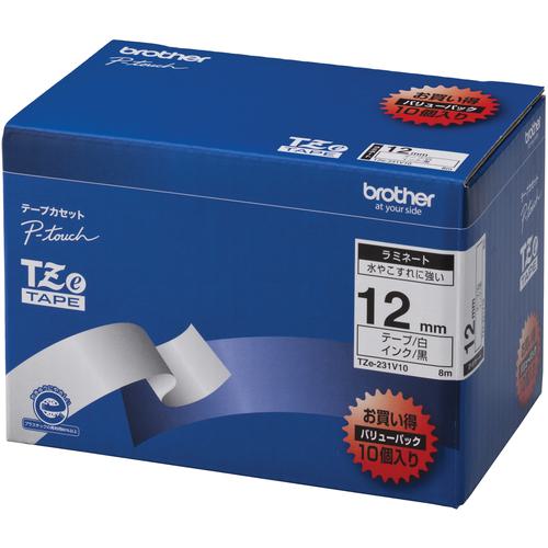 ■brother Tzeテープ 黒文字/白地 /12mm (お徳用パック10個入)〔品番:TZE231V10〕【6808922:0】[店頭受取不可]