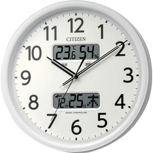 ■シチズン 電波時計 壁掛け時計 温湿度計付き カレンダー付 連続秒針 白 Φ350×56mm〔品番:8FYA06003〕【6892333:0】[店頭受取不可]