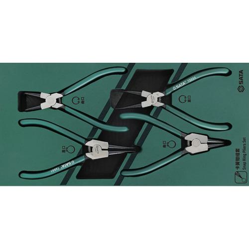 ■SATA スナップリングプライヤー 4点 セット トレー入り〔品番:09911A〕【6958214:0】[店頭受取不可]