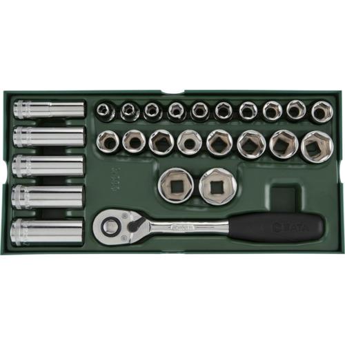 ■SATA 6角ソケットレンチセット 差込角12.7mm(26点) トレー入り〔品番:09915〕【6958215:0】[店頭受取不可]