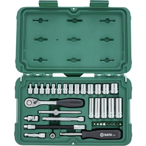 ■SATA 6角ソケットレンチセット 差込角6.35mm(36点)〔品番:09001〕【6958232:0】[店頭受取不可]