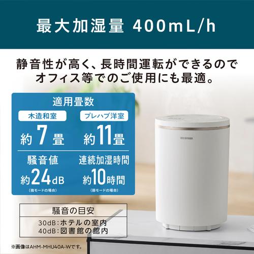 □IRIS 211208 丸洗いスチーム加湿器 400ml ホワイト〔品番:AHMMHU40AW