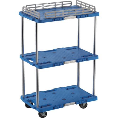 ■TRUSCO 樹脂製台車 ルートバン 3段式 柵1段付 400X600 4輪自在ストッパー付 青〔品番:MPB603JSKB〕【7803664:0】[直送DS][店頭受取不可]