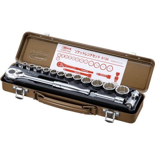 ■エビ ソケットレンチセット 差込角9.5mm 6角・12角〔品番:913A〕【8264497:0】[店頭受取不可]