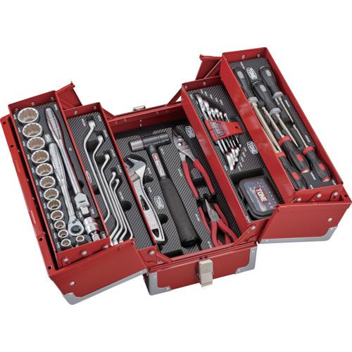 ■TONE 整備用工具セット ツールセット (レッド仕様) 間口433×奥行220×高さ240mm〔品番:TSST430〕【8292436:0】[店頭受取不可]
