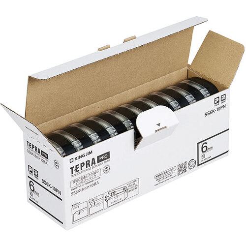 ■KING JIM 【純正】「テプラ」PROテープ 6mm エコパック(10個入り)/白ラベル/黒文字 長さ8m〔品番:SS6K10PN〕【8369196:0】[店頭受取不可]