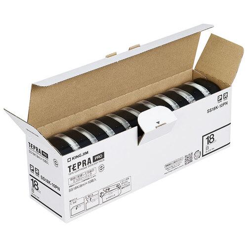 ■KING JIM 【純正】「テプラ」PROテープ 18mm エコパック(10個入り)/白ラベル/黒文字 長さ8m〔品番:SS18K10PN〕【8369199:0】[店頭受取不可]