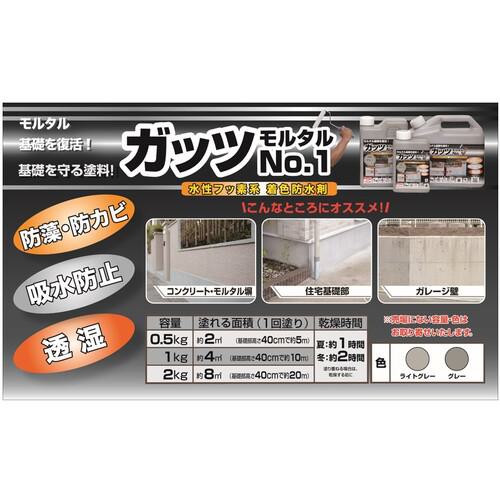 まとめ買い 6個入 ガッツモルタルNo.1 2kg ライトグレー ニッペホームプロダクツ 水性フッ素系 着色吸水防止剤 防藻 防カビ 吸水防止 透湿 ガッツ モルタルNo.1 ニッペホームプロダクツ 水性 耐久 ライトグレー
