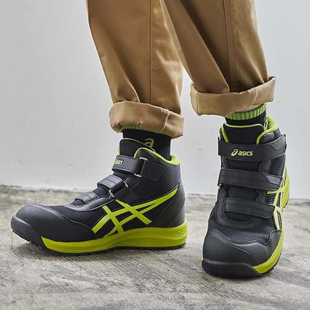 即納在庫品 アシックス 安全靴 ウィンジョブ CP216 3E相当 ハイカット ベルクロ ブラックＸネオンライム 27.5cm 1273A076 セーフティシューズ 作業靴 先芯 ベルトタイプ 作業靴 ワーキング 1273A076.001