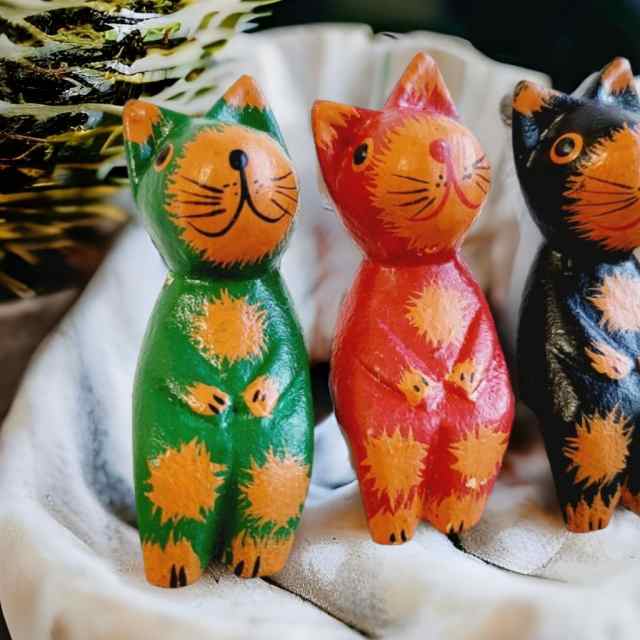 10002654 アジアン雑貨 木彫り アニマル ねこ バリネコ 猫 バリ木彫り