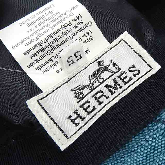 中古  エルメス ハット 帽子 レディース 女性 HERMES CHAPEAU FEMME LUCY TOILE EVERYDAY 55cm キュラソー マリン Curacao Marine Hat blue navy Polyester86%/Polyamide14%の通販は