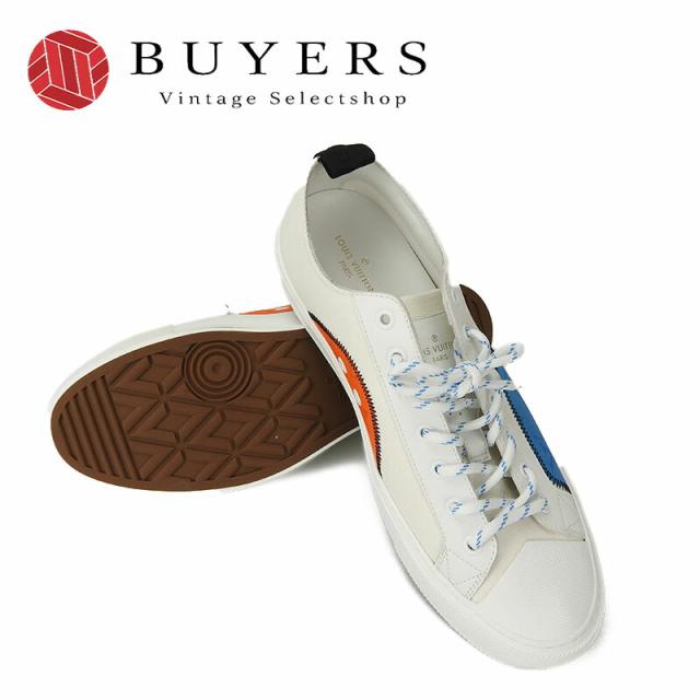 中古  ルイヴィトン スニーカー ローカット モノグラム タトゥーライン LOUIS VUITTON 7 1/2 キャンバス レザー ホワイト ブルー オレンジ メンズ 男性 靴 sneakers monogram shoes
