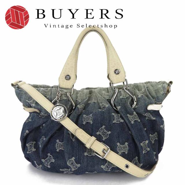 中古  CELINE セリーヌ 2WAYハンドバッグ ショルダー デニム グラデーション マカダム チャーム レザー 革 カジュアル 普段使い レディース 女性 シルバー金具 肩掛け Hand Bag Shoulder Leather Denim Macadamの通販は