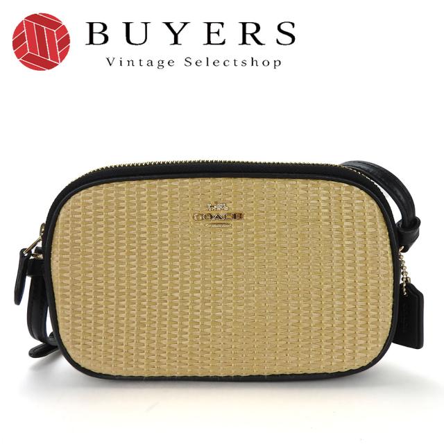 中古   コーチ ショルダーバッグ 斜め掛け F73070 ストロー レザー 革 ベージュ ブラック 黒 カジュアル 普段使い シンプル レディース 女性 COACH shoulder bag beige black