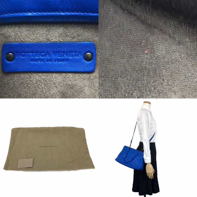 中古 BOTTEGA VENETA ボッテガヴェネタ 2WAYハンドバッグ ショルダー イントレチャート ブルー レディース 女性 レザー 革 編み込み han