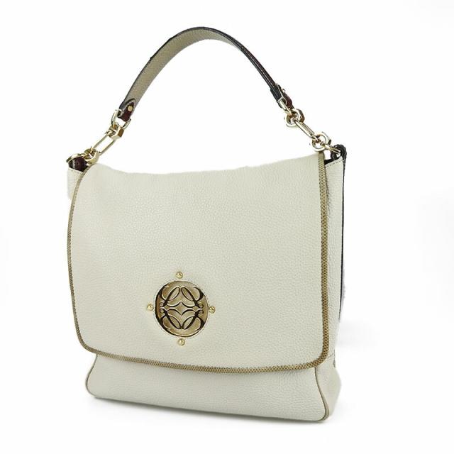 中古 LOEWE ロエベ 374.96.623 マイア セミショルダーバッグ アナグラム ゴールド金具 オフホワイト レザー 革 HANDBAG レディース 肩掛け_1