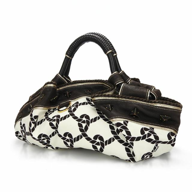 中古 ロエベ LOEWE 2007年限定 ナッパアイレ ロープ ハンドバッグ レディース アナグラム レザー 革 キャンバス HANDBAG ブラウン クリーム スタッズ_2