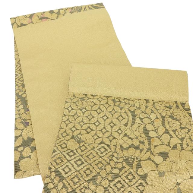 中古  袋帯 辻ヶ花 金地 ゴールド グリーン 両面 六通柄 フォーマル用 正絹 シルク 呉服 着物 中古 袋帯 辻ヶ花 金地 ゴールド グリーン 両面 六通柄 フォーマル用