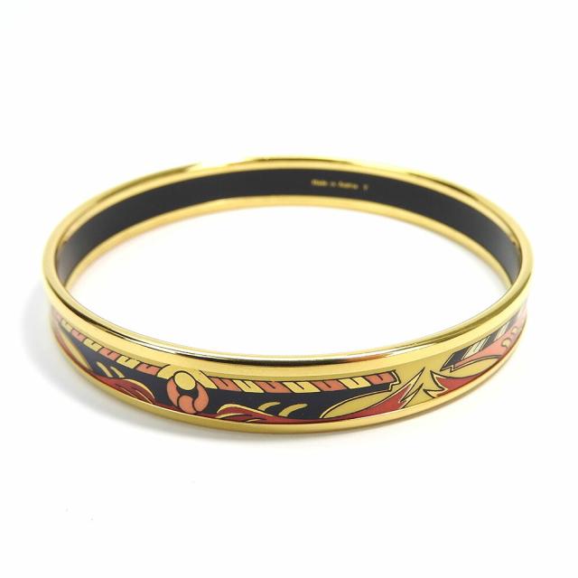 中古エルメス エマイユ バングル ブレスレット アクセサリー ジュエリー 小物 Y刻印 七宝焼き メッキ GP ゴールド オレンジ ブラック イエロー レディース 女性 hermes bangle accessories gold_2