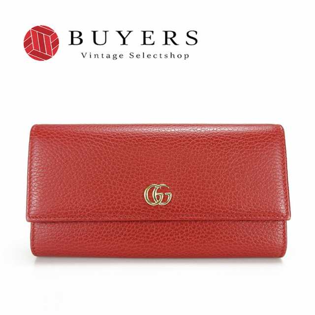 中古 グッチ GUCCI 456116 二つ折り長財布 プチ マーモント レザー レッド 赤 ウォレット レディース