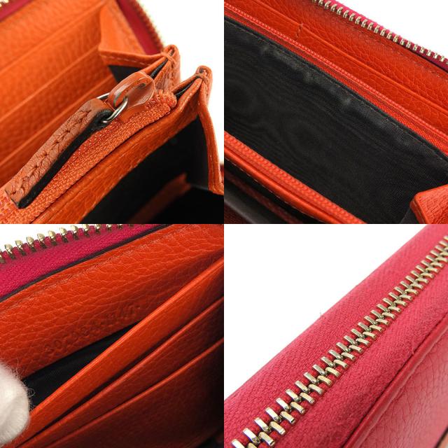 中古  グッチ ラウンドファスナー 長財布 バンブー タッセル ジッピー レザー 革 オレンジ ピンク バイカラー  ウォレット レディース 女性 307984 GUCCI Zip Around Long Wallet Leather 中古 グッチ ラウンドファスナー 長財布 バンブー タッセル ジッピー