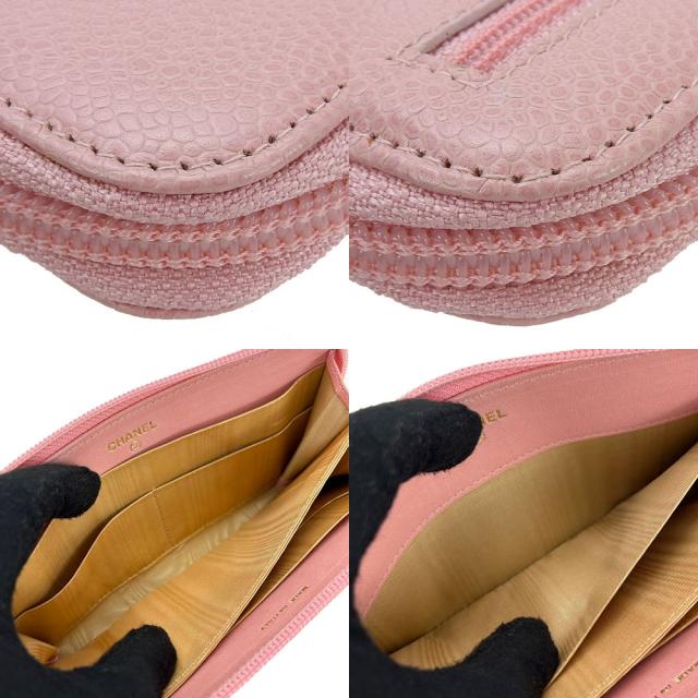 中古シャネル ラウンドファスナー 長財布 キャビアスキン 9番台 ココ