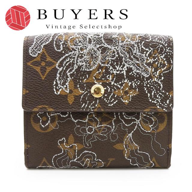 中古 ルイヴィトン コンパクト財布 Wホック ポルト モネ ビエカルトクレディ M95396 モノグラム・ダンテェル アルジャン 2007年限定 普段使い 小物 レディース 女性 LOUIS VUITTON monogram wallet leather canvas