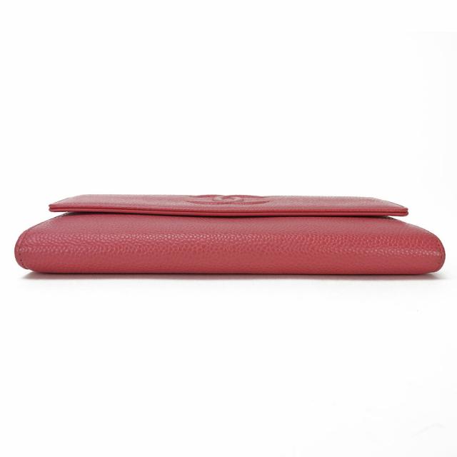 中古 シャネル 長財布 二つ折り ロングウォレット ピンク キャビア