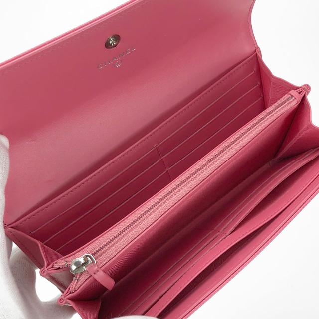 中古 シャネル 長財布 二つ折り ロングウォレット ピンク キャビア