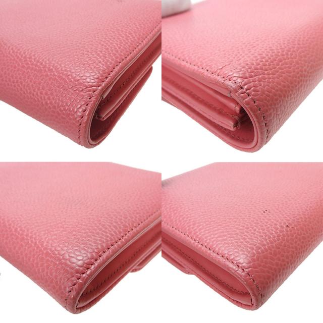 中古 シャネル 長財布 二つ折り ロングウォレット ピンク キャビア